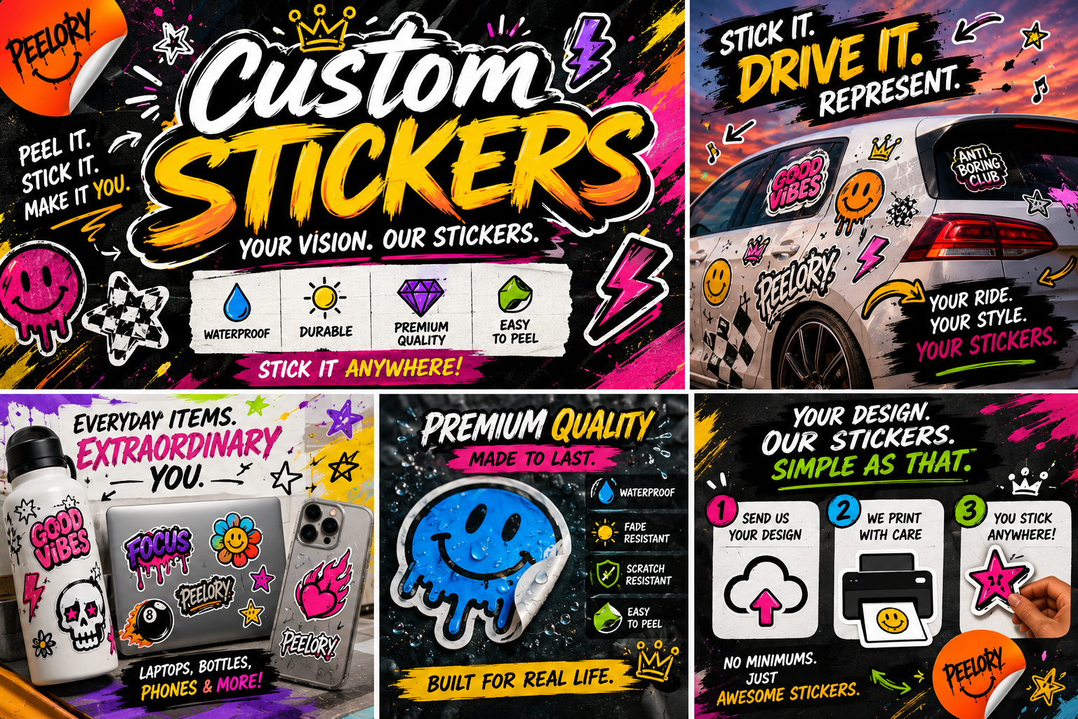 Custom Die - Cut Waterproof Vinyl Stickers - Peelory