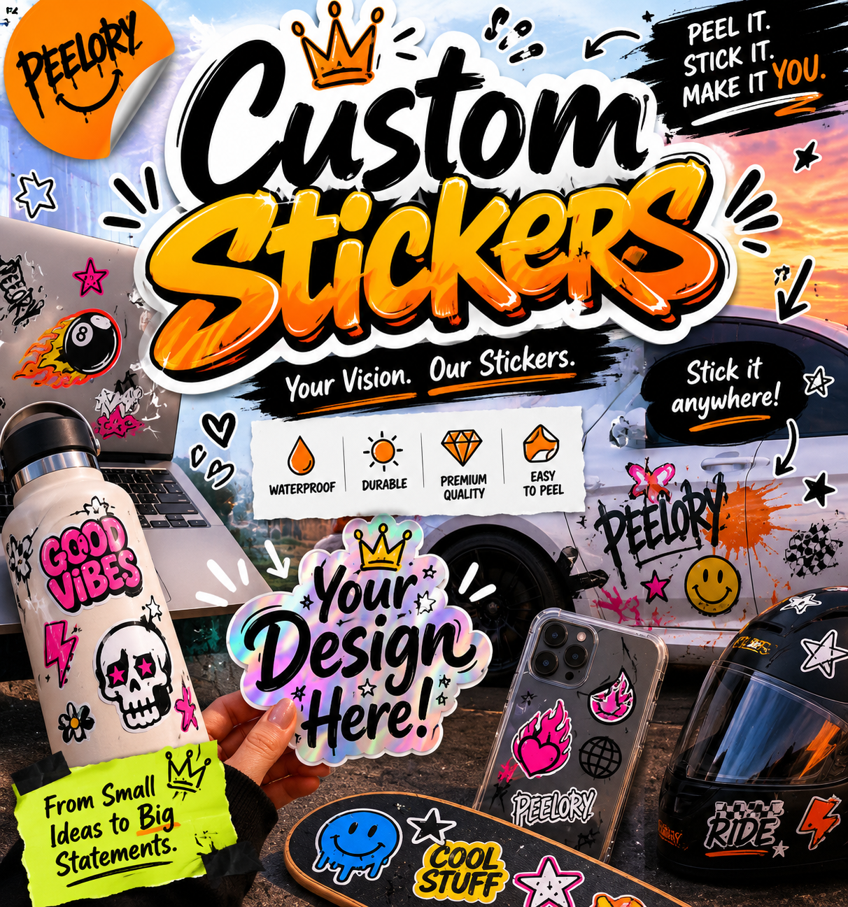 Custom Die - Cut Waterproof Vinyl Stickers - Peelory